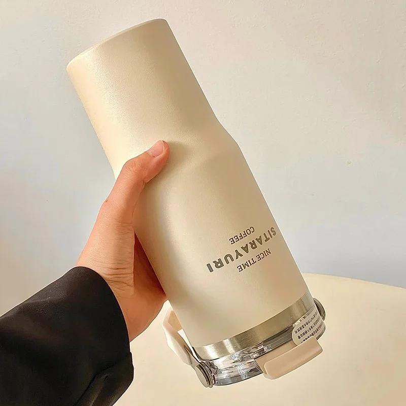 20oz Large Capacity Thermal Bottle for Girls Women Vacuum Insulation Cold Water Cup Portable Double Drink Straw Car Coffee Mug