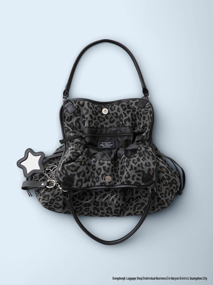 Borsa Tote Leopardata Blu a Pois Coreana - Borsa a Spalla Versatile Retrò