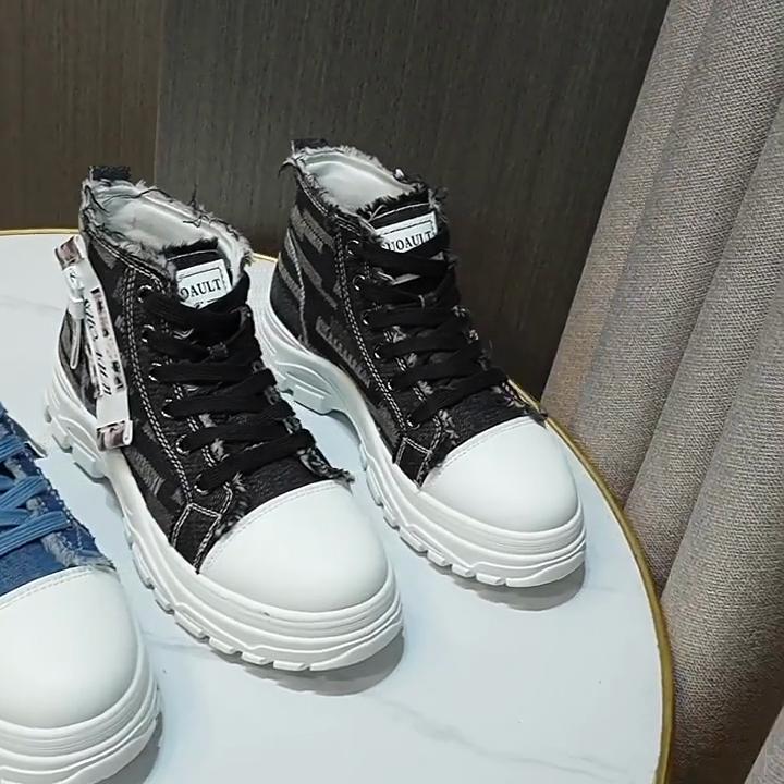 New Women Canvas High Top Sneakers Breathable Platform Casual Shoes Chunky Sole Martin Boots Sports