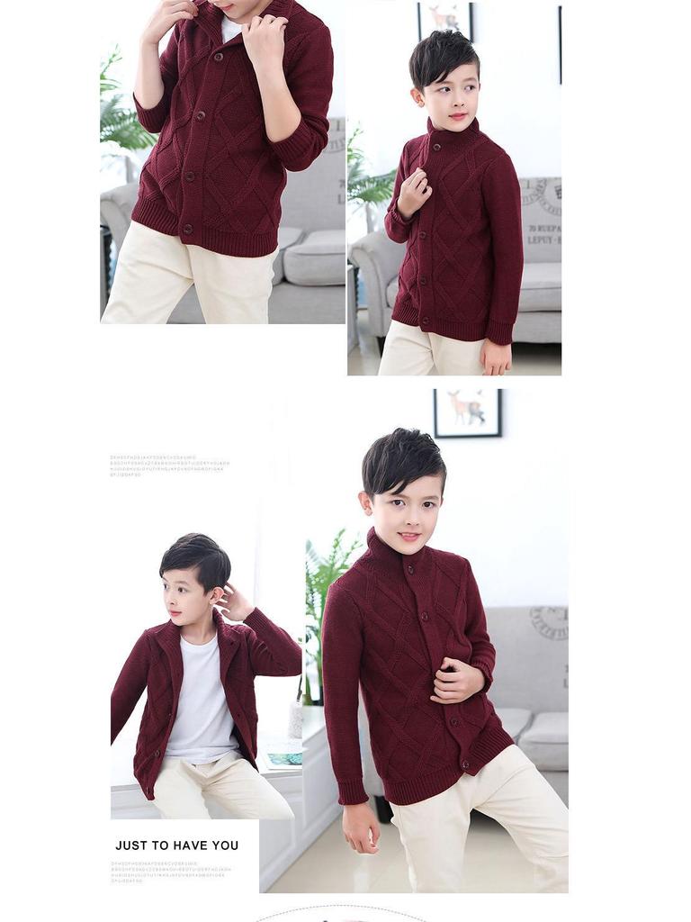 Children's High Neck Wool Cardigan - Warm Knitted Sweater for Autumn/Winter, Sizes 2-11 Years