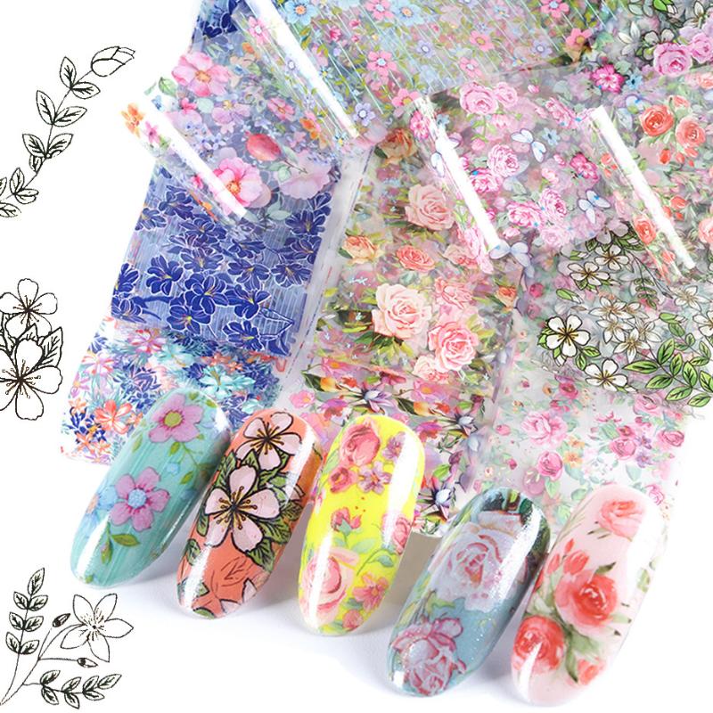10 Rotoli Accessori Salone Unghie Carta Transfer Nail Art Floreale Primaverile Petalo e Foglia Decorazione Carina e Affascinante Antiaderente