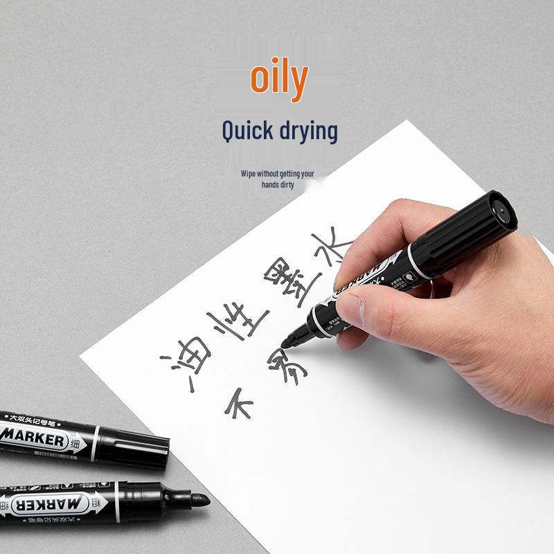Oil-Based Quick-Dry Double-Ended Art Marker with Large Capacity - Black Outliner Pen Customizable
