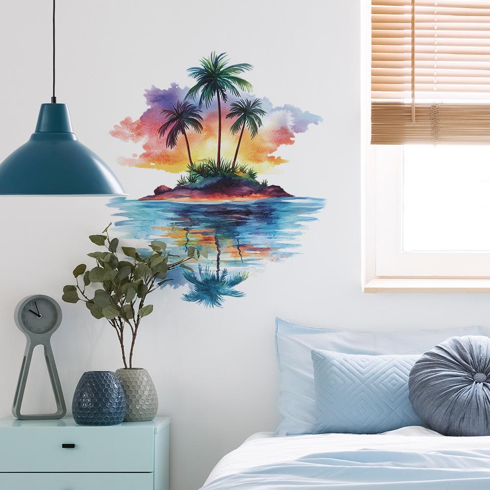 Bemalte Kokosnussinsel Wandhintergrund Landschaftsgestaltung Dekorative Wandaufkleber
