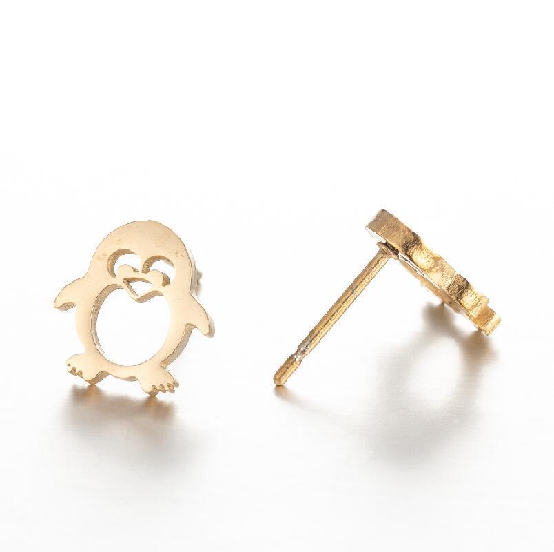 Winter Christmas Penguin Earrings - Stainless Steel Cute Animal Studs