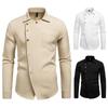 Men's Casual Solid-color Long-sleeved Shirt, Men's Slanted Button Slim Lapel Shirt