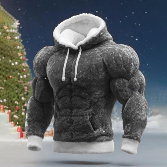 Męska bluza z kapturem na mięśnie Realistyczny nadruk 3D Bluza wciągana Mięśniowa Ciepła Puszysta Bluza z kapturem na imprezę Ubrania uliczne