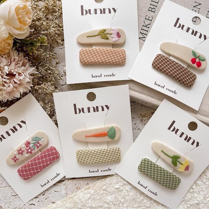 2 Pièces Doux Brodé Fruits Fleurs Pinces à Cheveux Enfants Mignon Polyvalent Épingle à Cheveux Pour Femmes Filles Accessoires Cheveux Cadeaux