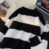 Pullover sweater men's and women's autumn and winter 2025 new loose lazy medium and long black milk and white striped knitted top