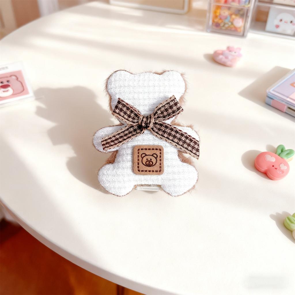 Baby Girls Teddy Bear Bow Hair Clip Milk Tea Color Soft Plush Anti-Slip Hairpin for Kids Party Photo Props Gift