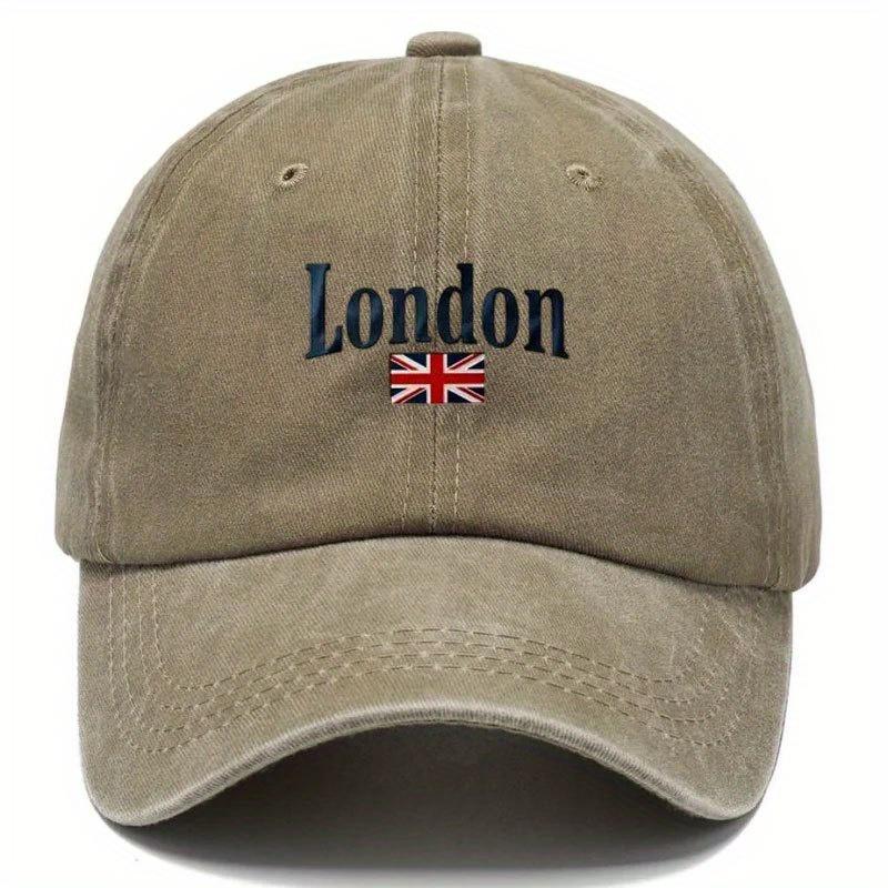 Unisex Vintage Baseball Cap With "London" Embroidery & Union Jack Flag Design - Breathable, Lightweight Fabric For Outdoor Trave