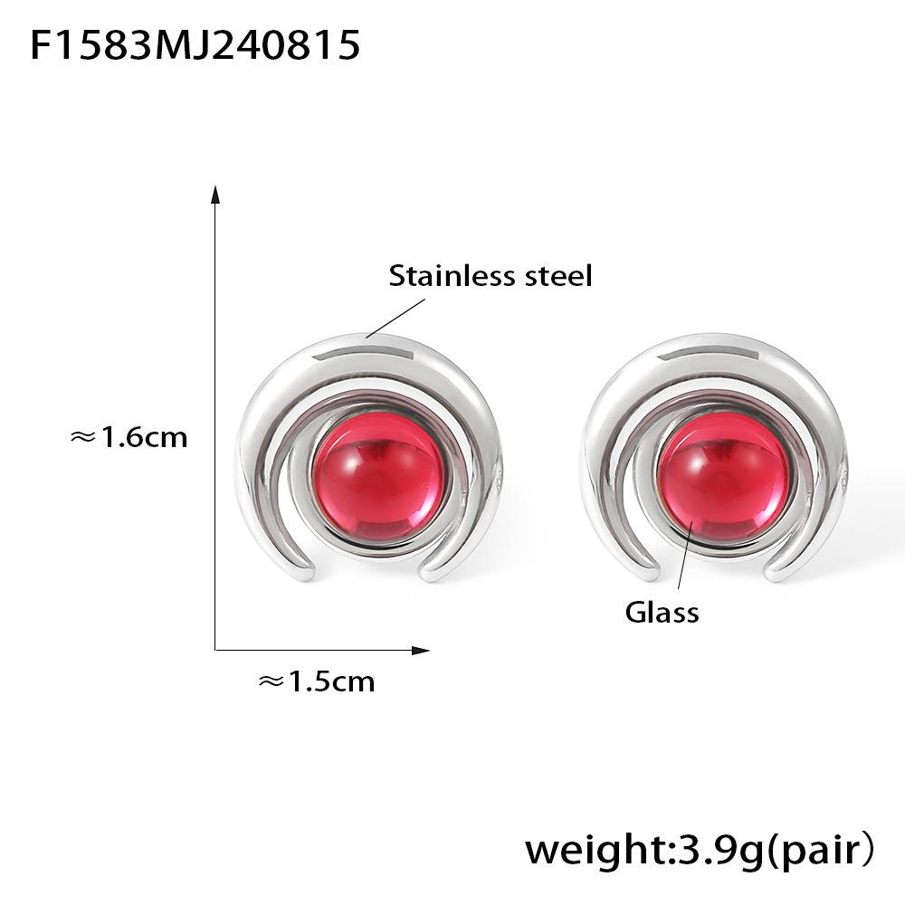 Half-Moon Glass Stone 18K Gold-Plated Stainless Steel Stud Earrings
