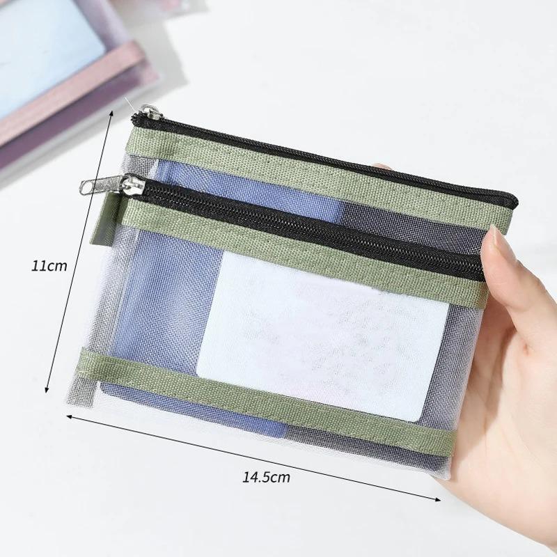 1PC Double Layer Mesh Card Holder Bag Clear Passport Id Card Driver License Document Bag Zipper Pouch for Bank Cards Travel Stor