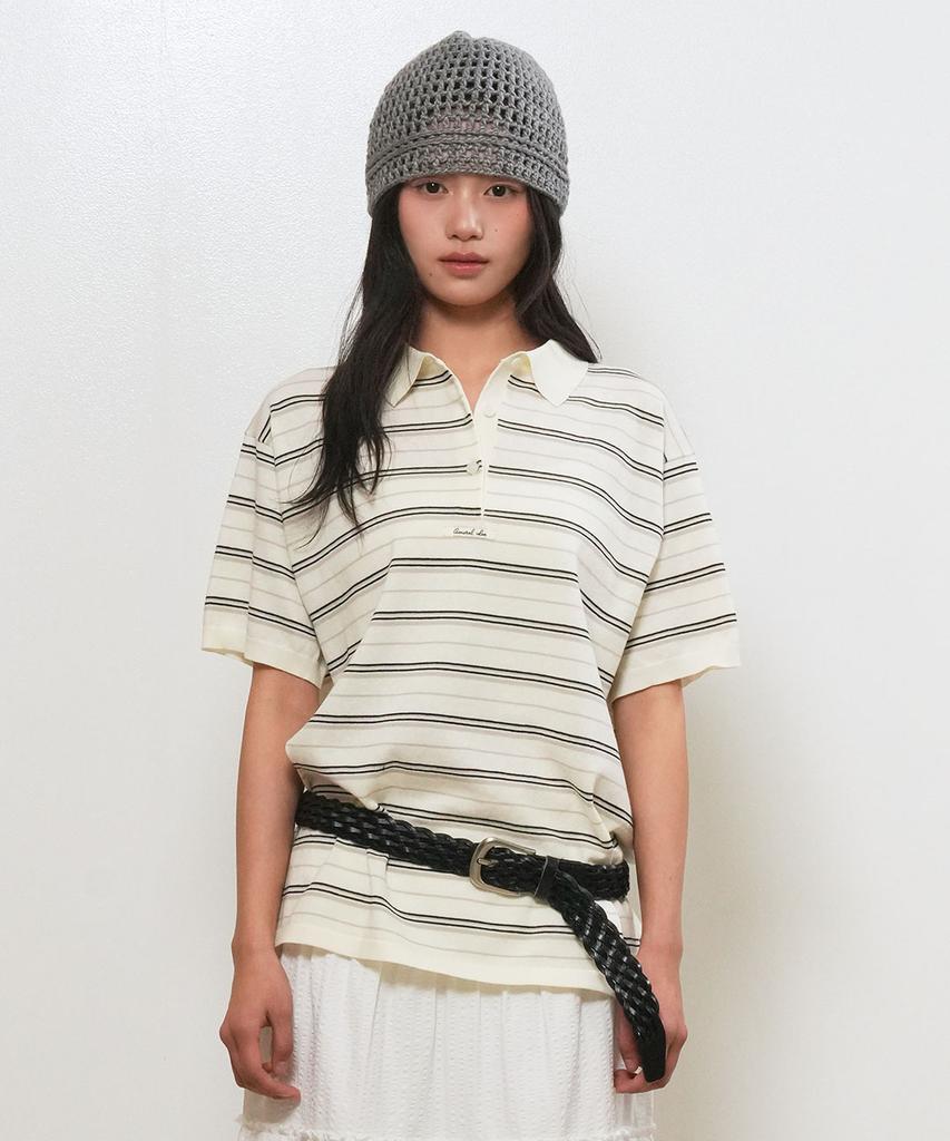GENERALIDEA Striped Loose Collar Half Knit [Cream] / Gf2Lkp530