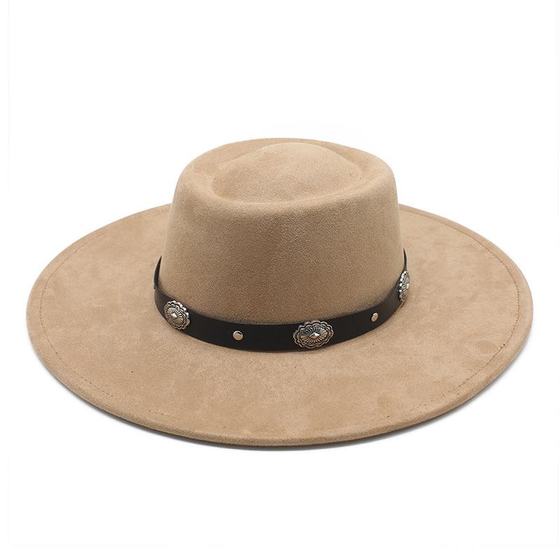 Vintage Tibetischer Zylinder Western Cowboyhut Sonnenhut Herren- und Damen-Ein-Wort-Oberteil Wildlederhut Ritterhut