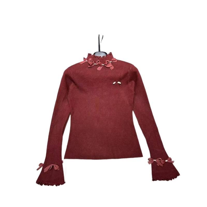 European Style High-Quality Spring Bow Neck Knit Base Layer