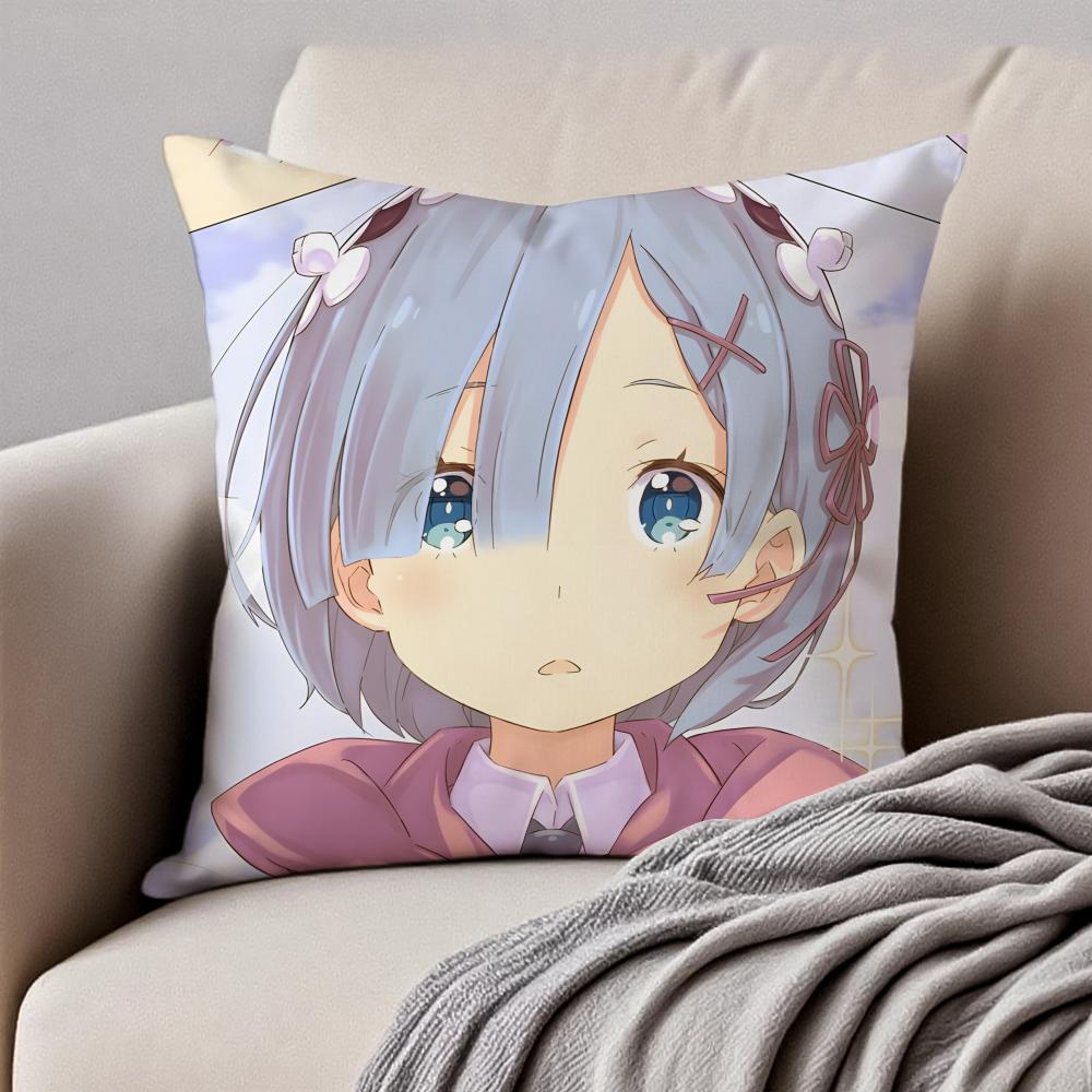 Fantasy Popular Anime RRe Zero Cushion Cover Pillowcase Antidustmite Invisible Zipper Short Plush Sofa Cushion