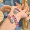 Elegante Conjunto de Joyería para Mujer con Pulsera de Serpiente de Granate Rojo y Anillo de Diamante Elegante Diseño de Serpiente Primaveral
