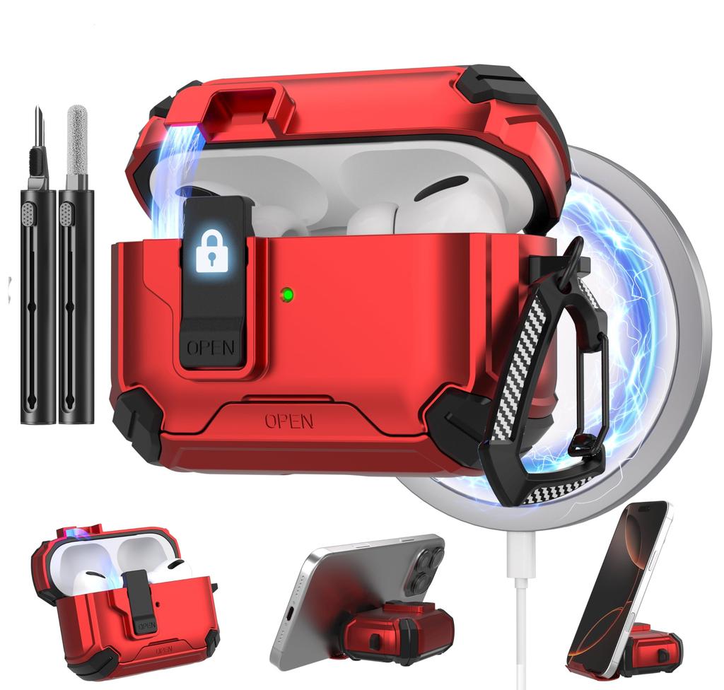 For AirPods 4 Generation Case Magnetic Automatic Lock with Phone Stand&Cleaning Kit for Airpods 4 with Active Noise Cancellation