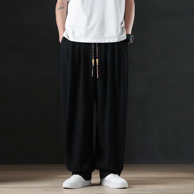 Men Loose Wide Leg Casual Long Pants Chinese Style Plus Size Trousers