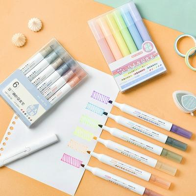 6pcs/set Morandi Fluorescent Pen Creativity Highlighter Pen Journal Pens Kawaii Art Supplies Office School Highlighters Markers