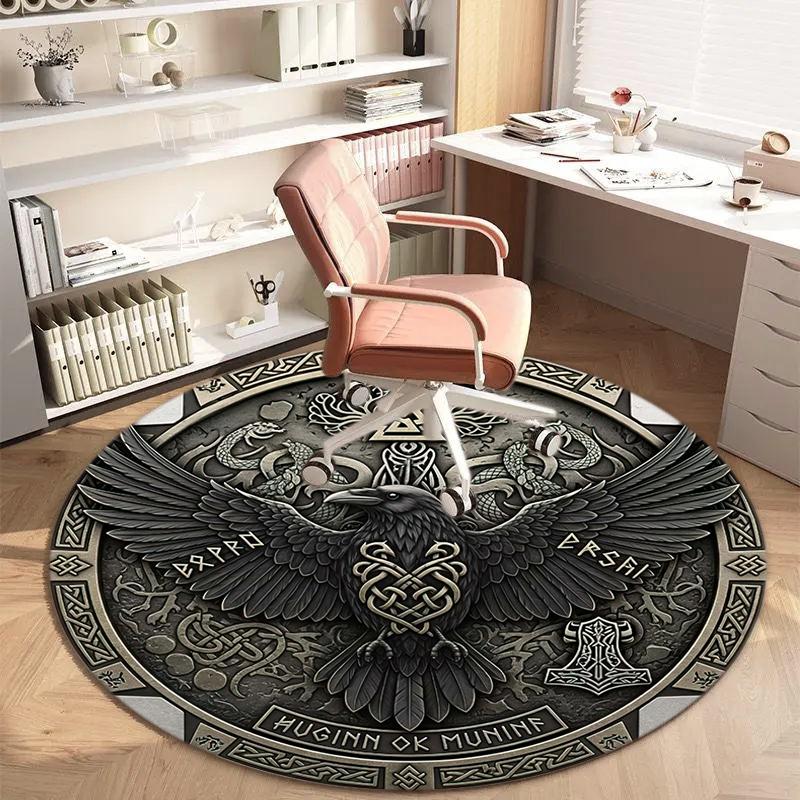 1Pc Viking theme Printed circular carpet, home door mat, outdoor travel protection carpet A1