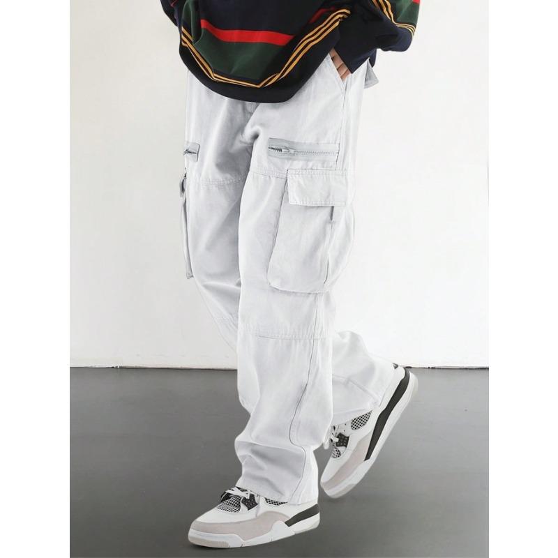 

Functional wind multi-pocket tooling men s pants straight loose casual pants tide 1 S кремовый