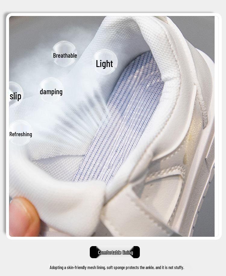2025 Spring/Autumn Waterproof Leather Girls' White Sneakers