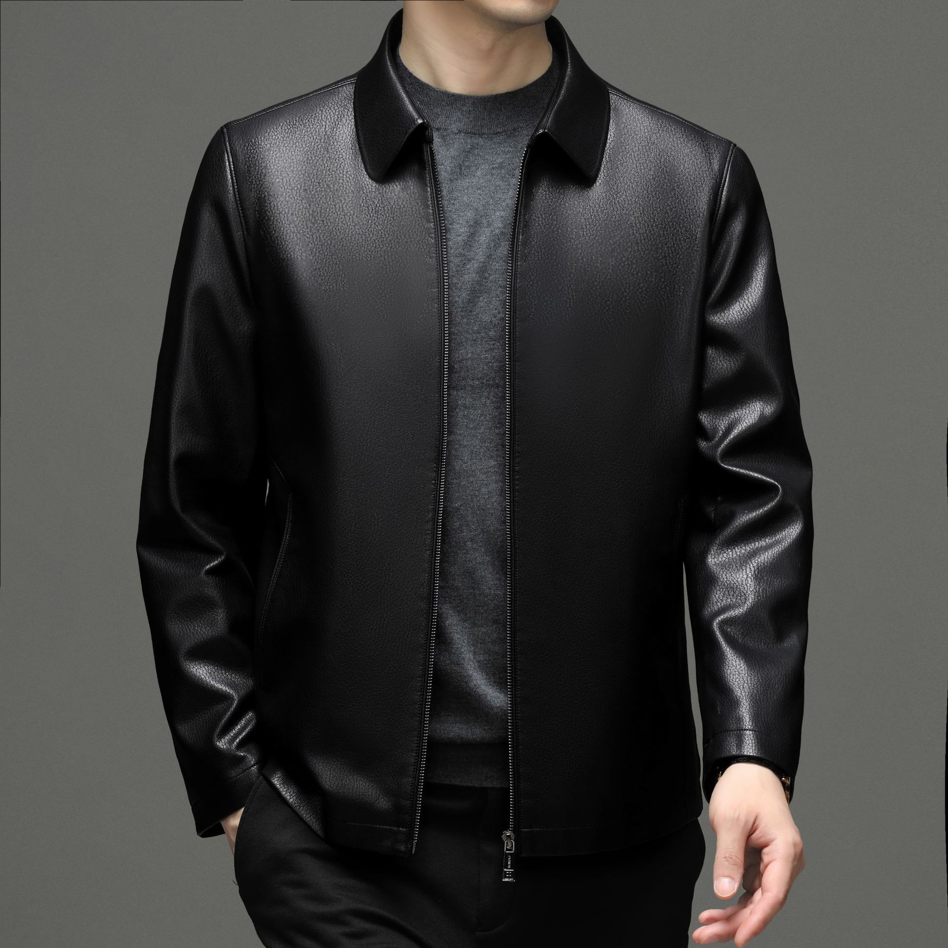 

Осенняя куртка из натуральной кожи для мужчин, узкая кожаная куртка с короткими лацканами, мужская куртка из натуральной кожи для папы среднего и пожилого возраста 4XL