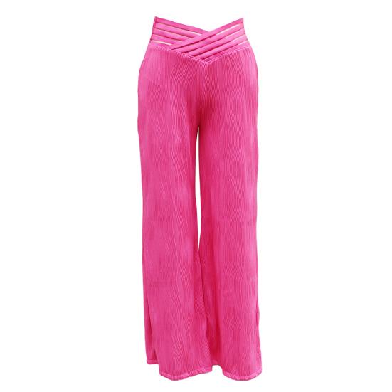 Calças Flare Plus Size para Mulheres V Crossover Cintura Alta Calças Boca de Sino Casuais Boho Jacquard