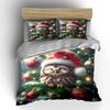 Christmas Owl with Santa Hat Bedding Duvet Cover Set  (1*Duvet Cover 2*Pillowcases, without duvet insert)
