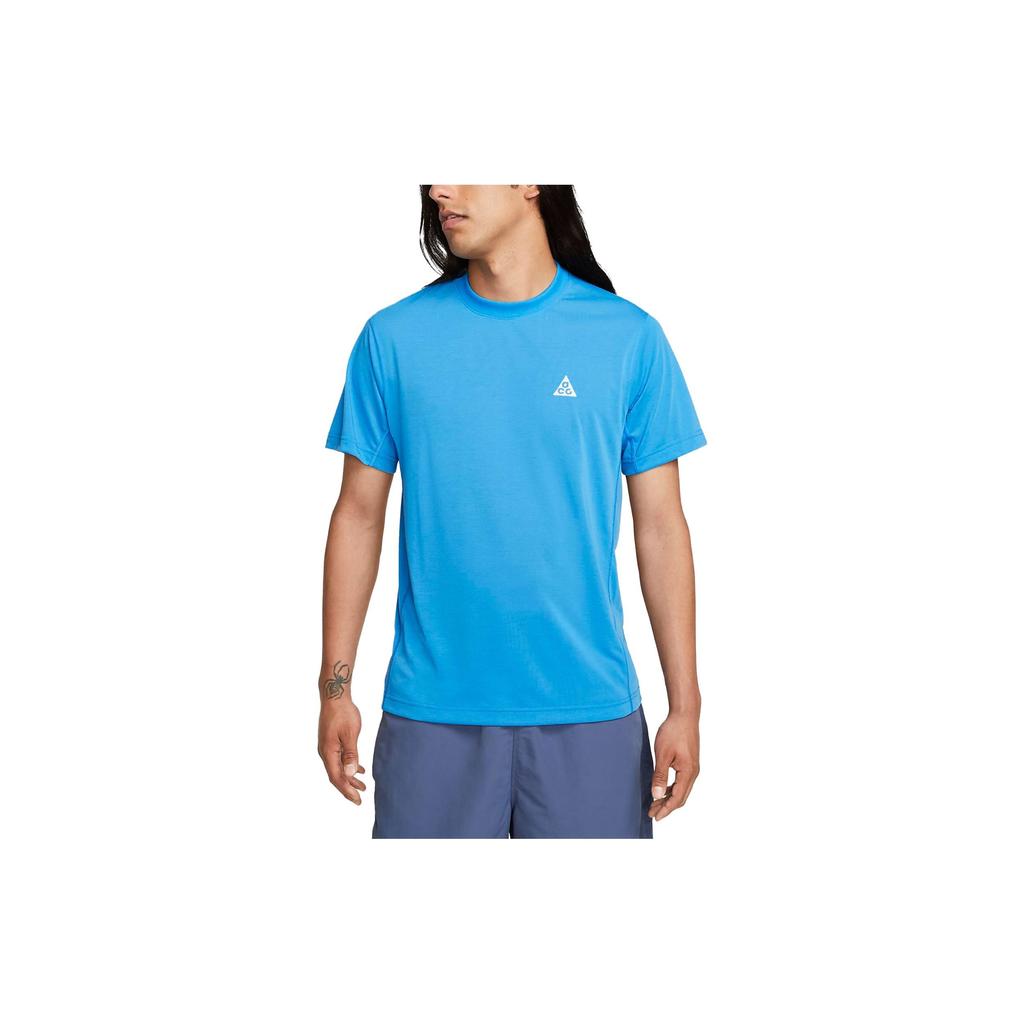 Nike Dri-Fit Adv ACG Goat Rocks Loose Comfortable Solid Logo Crew Neck Pullover Thin Short Sleeve T-Shirt Men Tops Light-Transparent-Blue DX7883-435