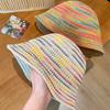 New Summer Big Brim Colorful Striped Straw Bucket Hat Women'S Vacation Foldable Sunshade Breathable Sun Cap Gorras