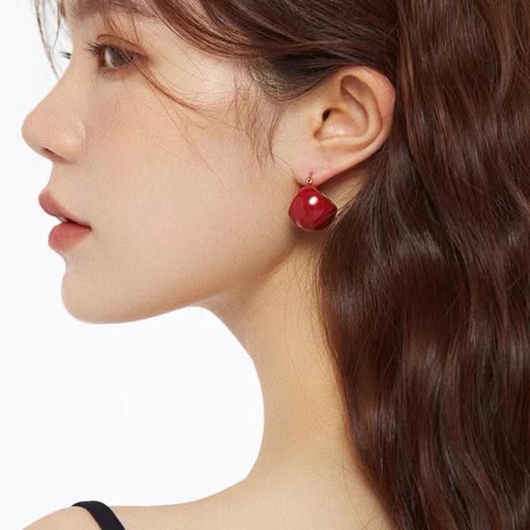 Vintage Green Enamel Ear Cuffs | Women's Luxury High-End Earrings | Retro Chic White Studs