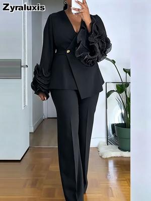 Nouvel Ensemble Costume Femme Blazer Manches Longues avec Pantalon Tenue Formelle Deux Pièces pour Femme