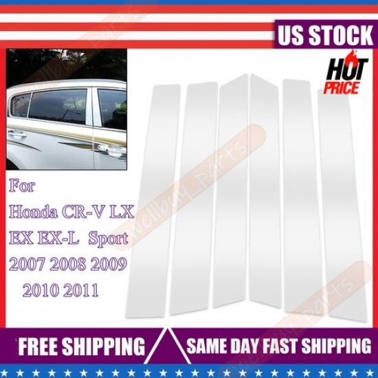 6pcs Chrome Pillar Posts Door Trim For 2007-2011 Honda CRV Mirror Cover Window