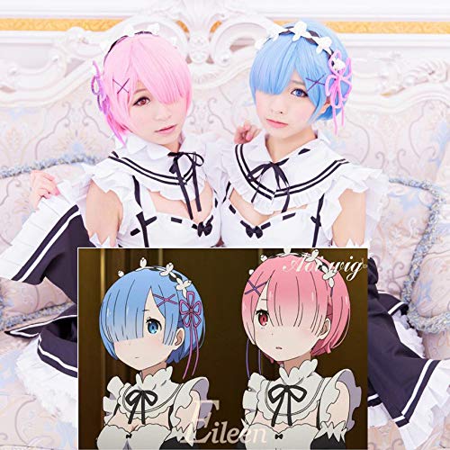 Ram Wig from "Starting Life In a Different World from Zero" Anime Cosplay Wig, Heat-Resistant Wig, Disguise Wig for School Festivals, Includes Net