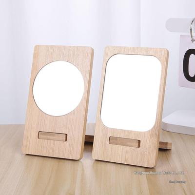 Portable Bamboo Mini Makeup Mirror with Phone Holder