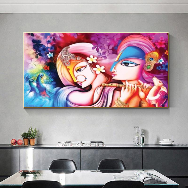 Lord Radha Krishna Postere și imprimeuri Abatract Pictură pe pânză Artă de perete pentru camera de zi Decor modern pentru locuințe Religie Cuadros