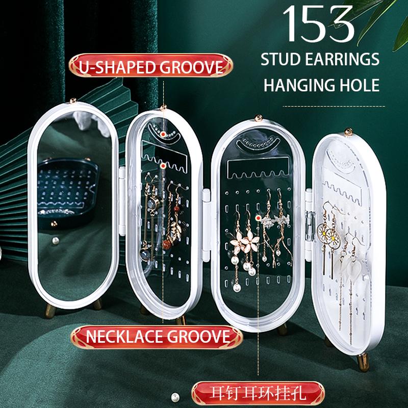 New Foldable Jewelry Storage Box Household Earrings Necklace Display Stand Luxury Retro Screen Organizer Case