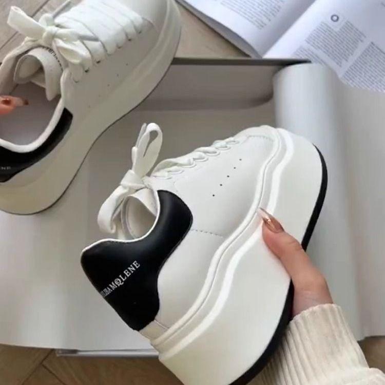 2024 spring new small thick-soled heightening board shoes muffin sole versatile McQueen shoes fashionable casual little white shoes