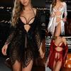 3PC Kvinnor Plus Size Blommor Spets Trim Up Robe BH Trosa Set Nattlinnen Underkläder