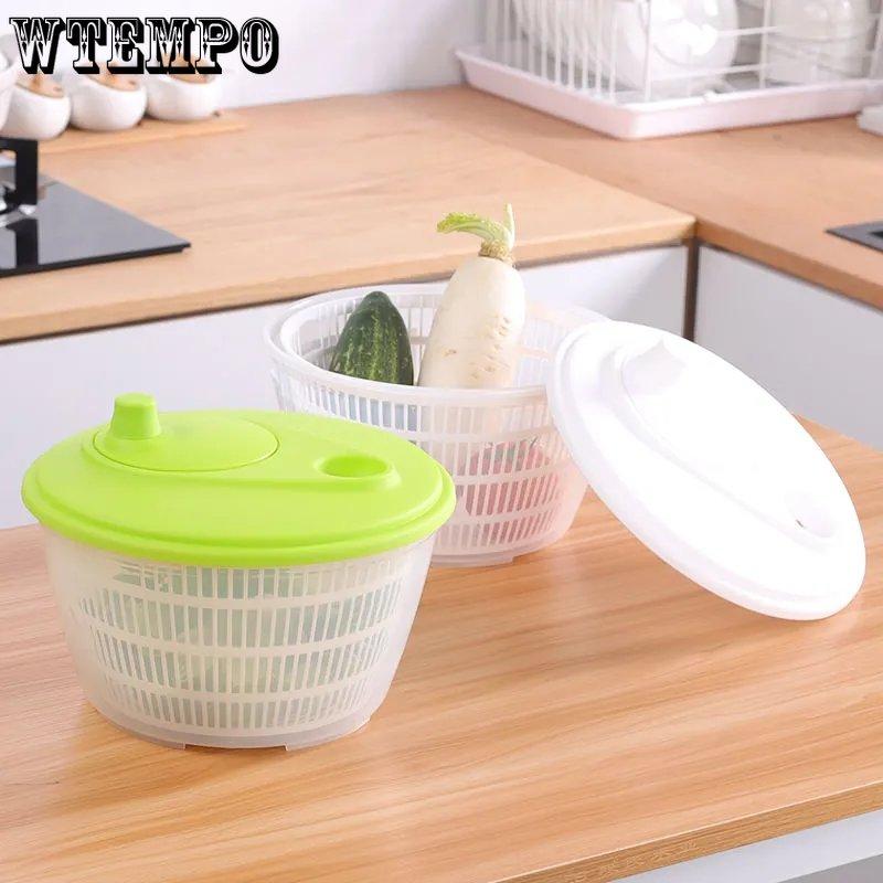 WTEMPO Household Vegetable Dehydrator Semi-automatic Wash Basin Salad Fruit Drain Basket Kitchen Manual Water Thrower