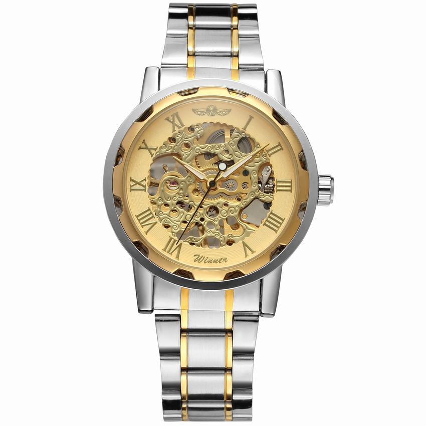 New Fashion Men's Mechanical Wrist Watches Golden Clouds Carved Skeleton Transparent Elegant Design Stainless Steel Wristwatches