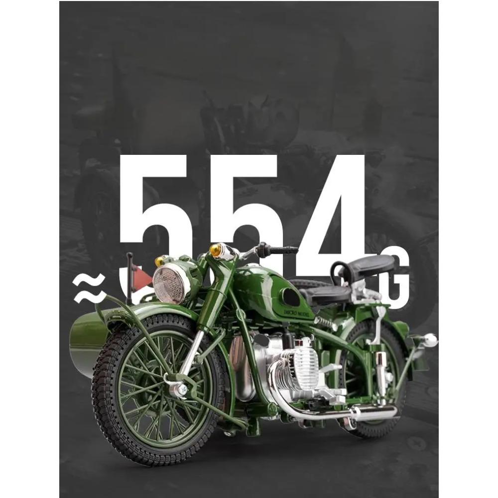 1/10 Ural M72 USSR Sidecar Motorcycle Alloy Metal Diecast Model Motorcycle Sound & Light Children's Toy Car Simulation Ornaments
