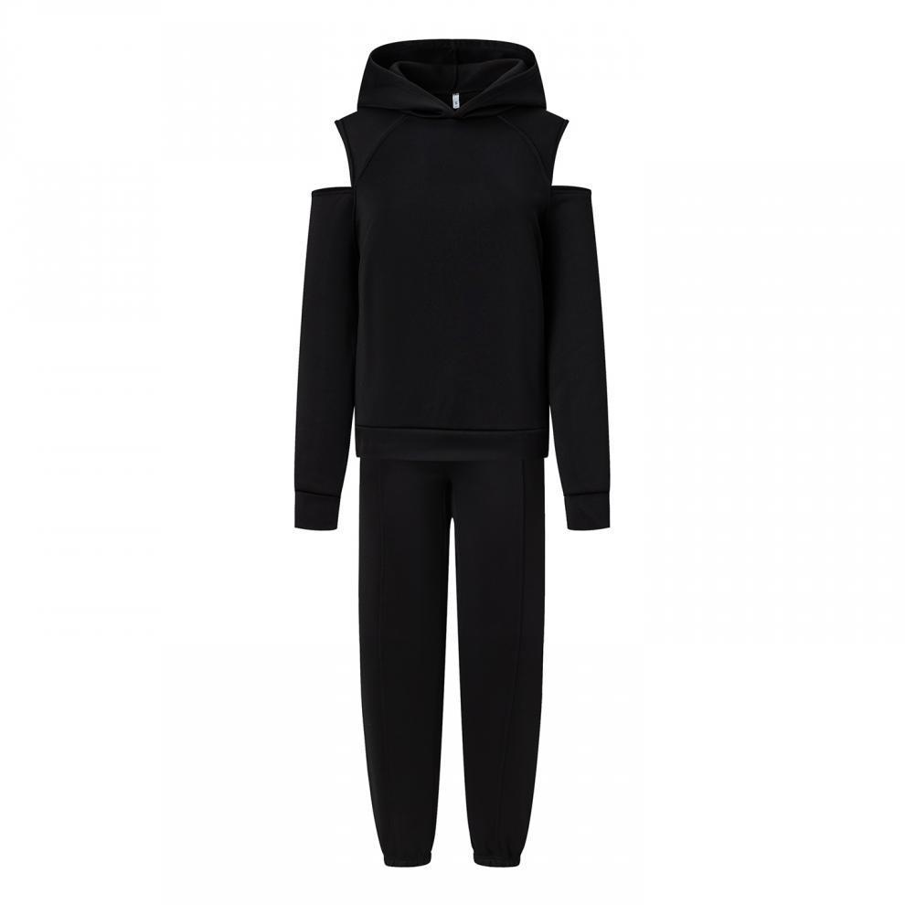 2026 Women's European & American Fashion Solid Color Two-Piece Set: Hooded Cropped Sweatshirt & Joggers