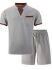 Men's V-neck Short Sleeve T-shirt with Large Pocket and Shorts Casual Two-piece Set - Summer Style