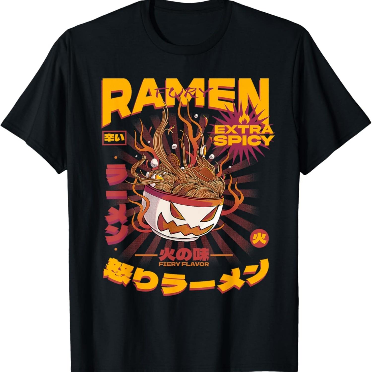 Ramen Noodles Shirt Monster Anime Food Ramen Lovers T-Shirt S чёрный