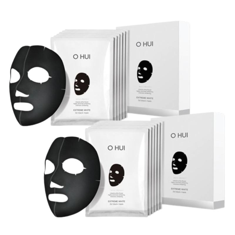 Ohui Extreme White 3D Schwarze Maskenpackung (6 Blätter) | Aufhellende & Feuchtigkeitsspendende Koreanische Gesichtsmaske