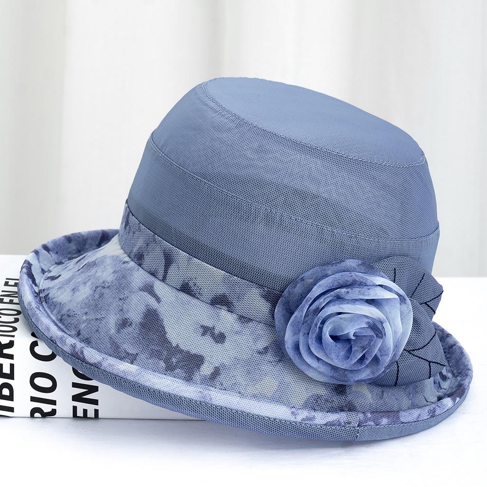 

Women s Spring Summer Bucket Hat Floral Sunshade Thin Sun Protection Fisherman Cap for Vacation Travel 56-58cm синий