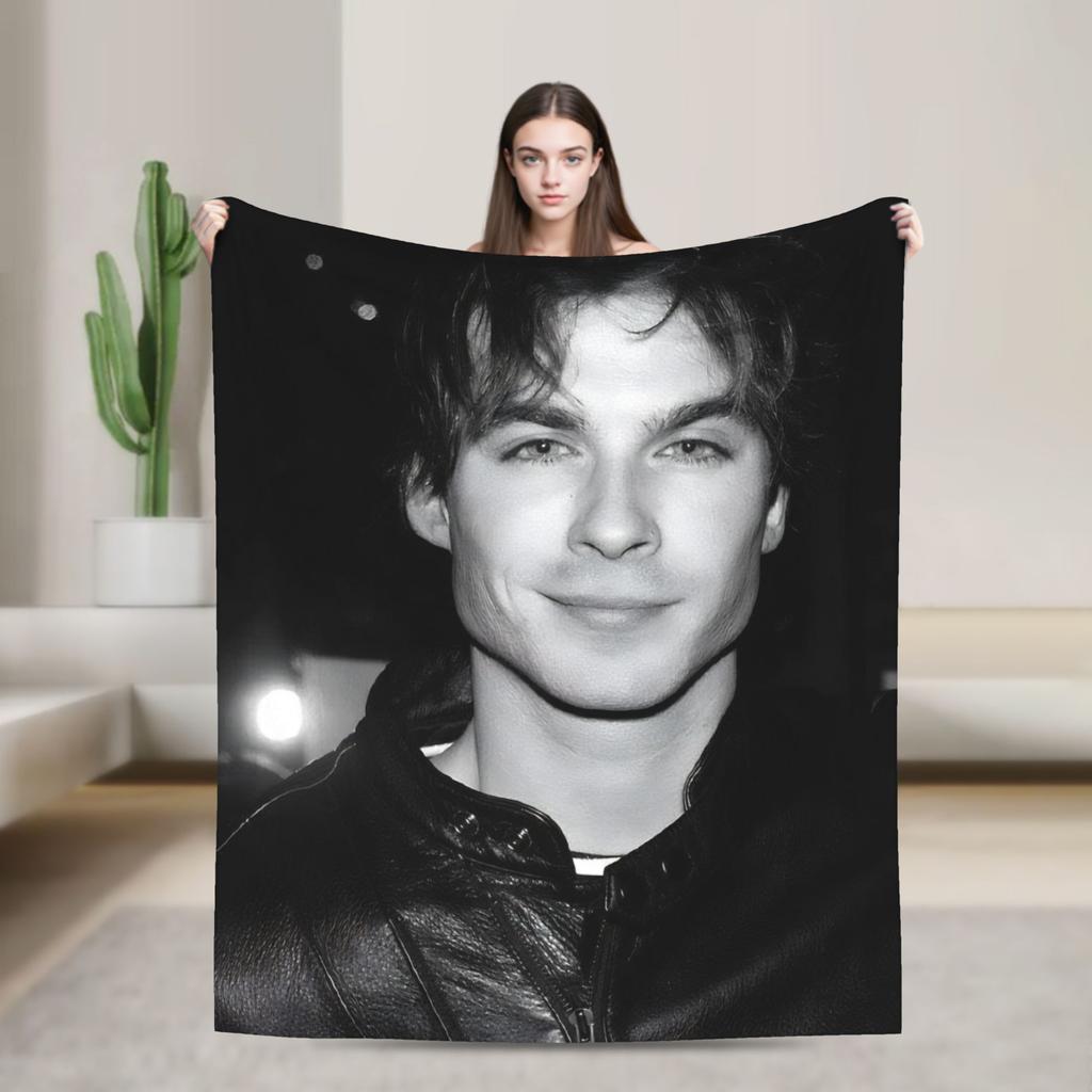 Vampire Diaries Damon Salvatore Blankets Velvet Spring/Autumn  Portable Warm Throw Blankets for Sofa Bedroom Bedspread
